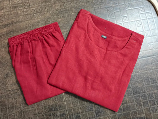 Maroon Handloom South Cotton Kurta & Pant Set