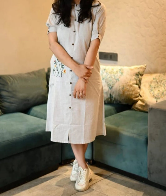 Grey Women's Classy Cotton Middy Dress for Festivals and Party