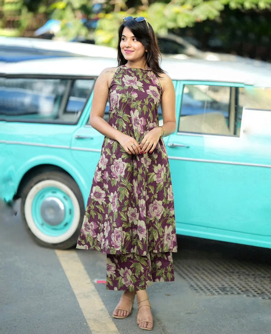 Cotton Cut Sleeve Floral Print Kurta & Pant Set