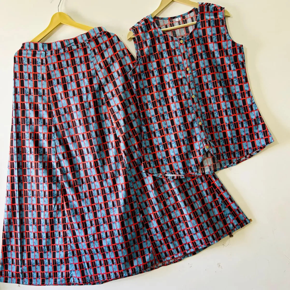 Cotton Cut Sleeve Top & Skirt