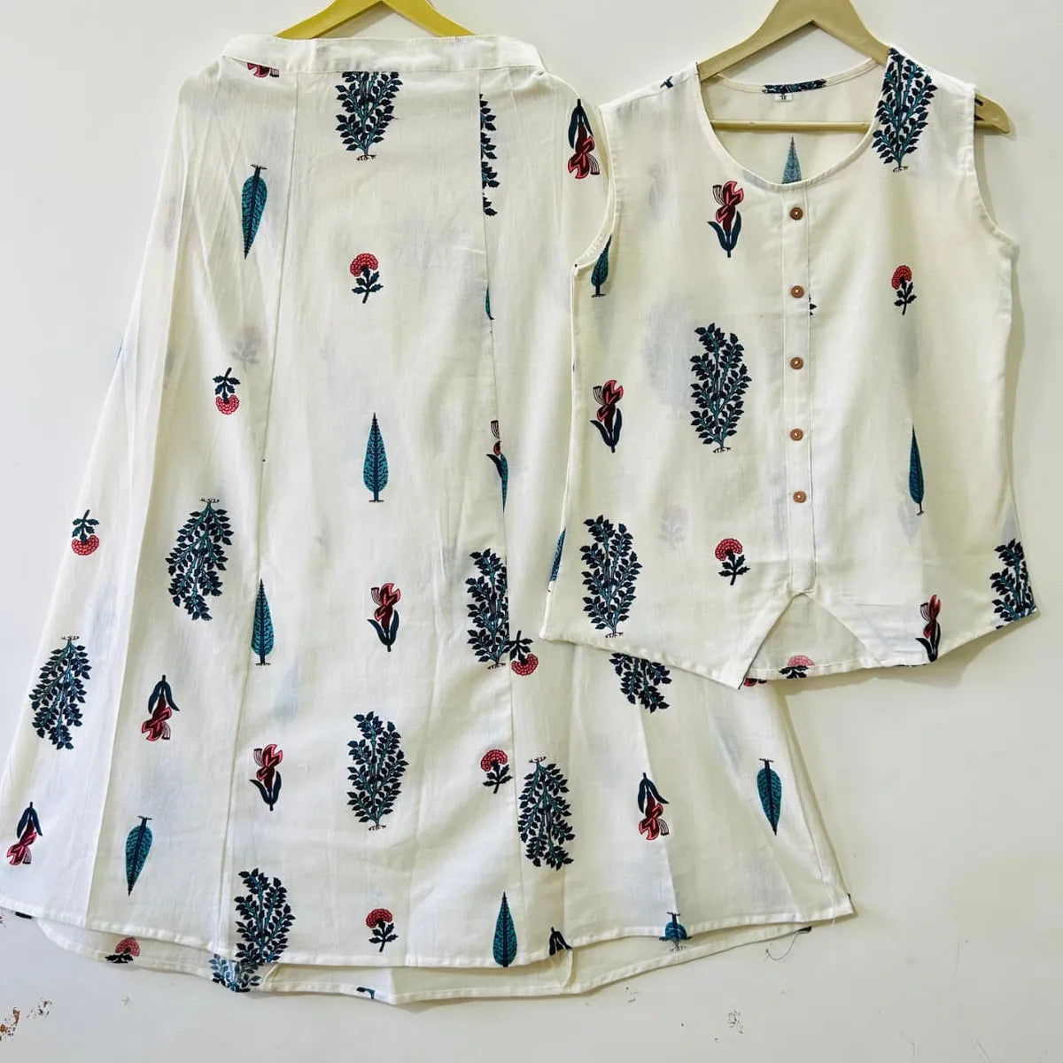 Cotton Cut Sleeve Top & Skirt