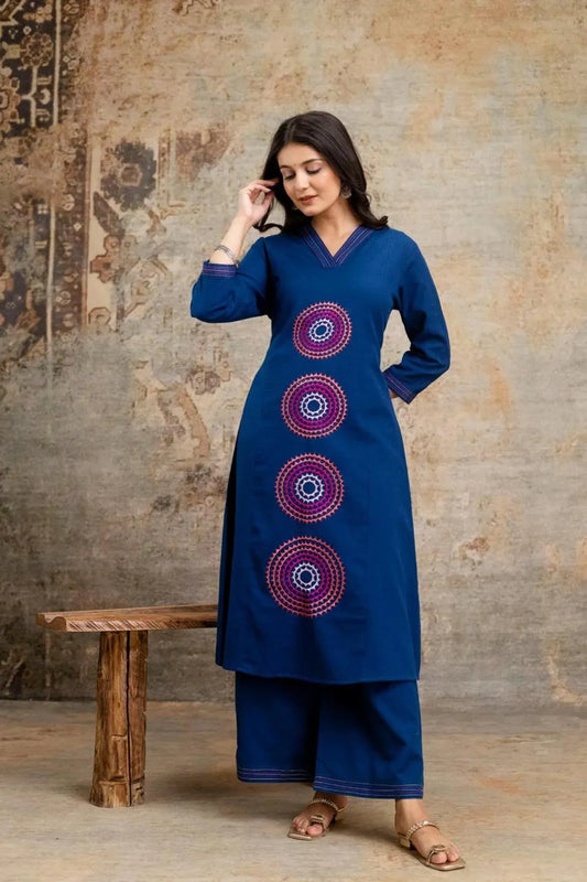 Cotton Embroidered Kurta & Pant Set