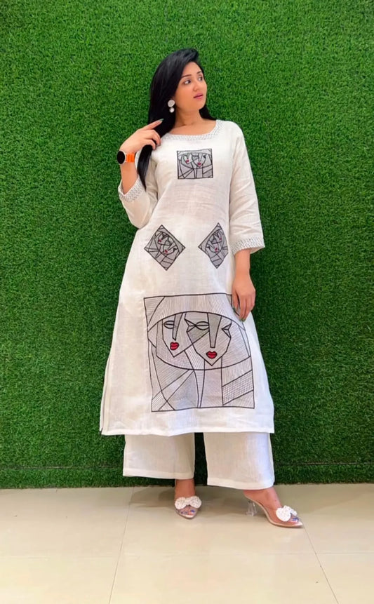 Cotton Embroidered Kurta & Pant Set