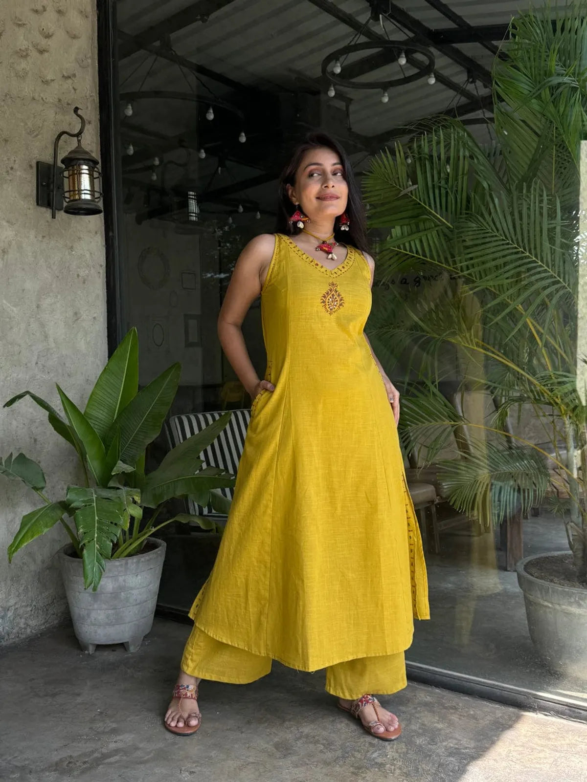 Cotton Embroidered Kurta & Pant Set.