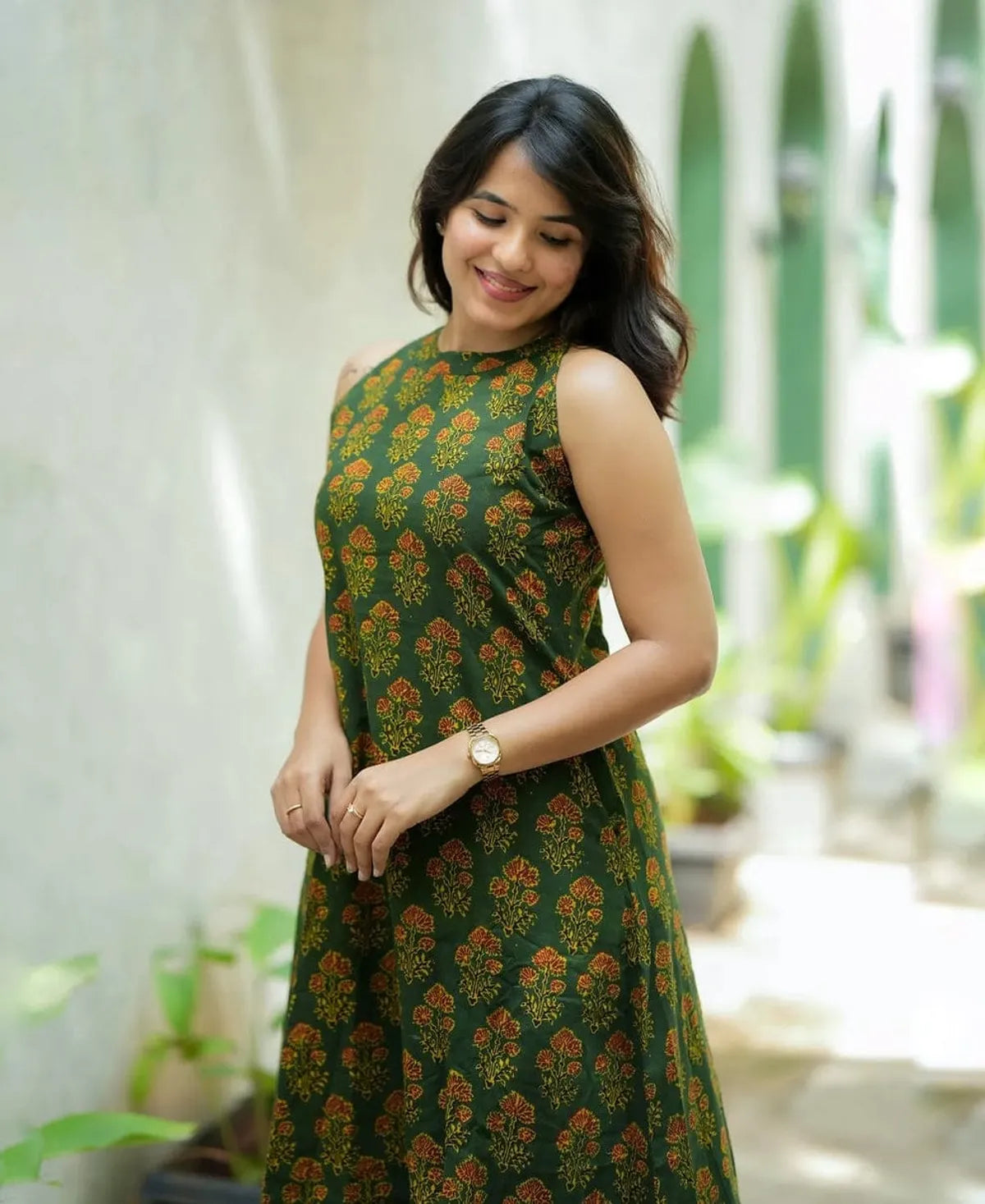 Cotton Printed Cut Sleeve Kurta & Pant Set.