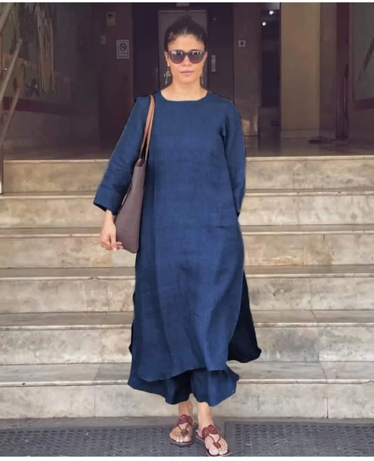 Blue Handloom South Cotton Kurta & Pant Set